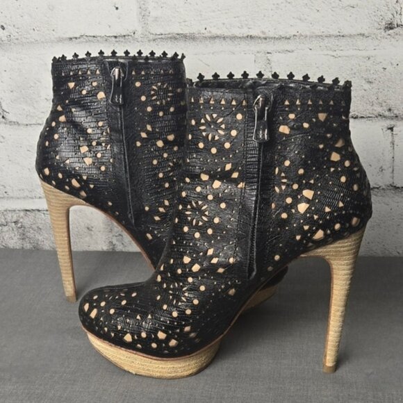 BCBGmaxazria Black & Tan Platform, Booties, Stiletto Shoes - Picture 7 of 15